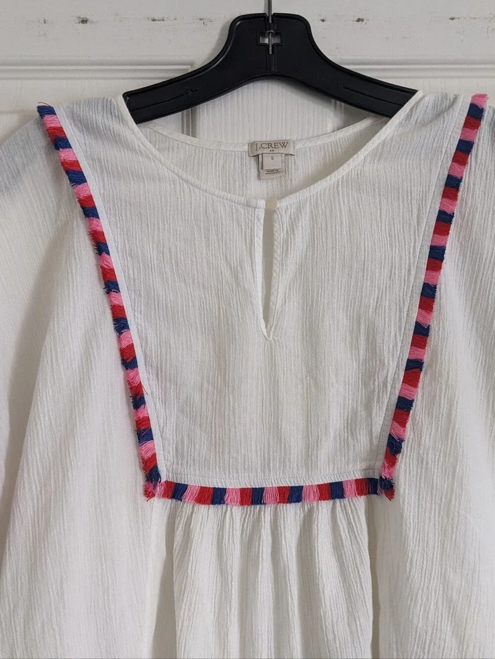 White  Cotton Gauze Coverup with Pink & Blue Trim